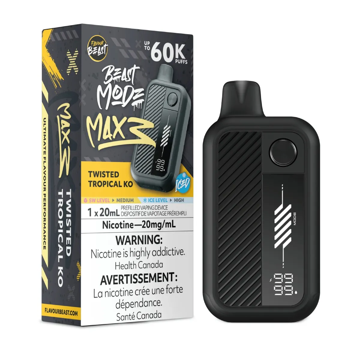 *FED* Disposable Vape Flavour Beast Mode Max 3 Twisted Tropical KO Iced Box of 4