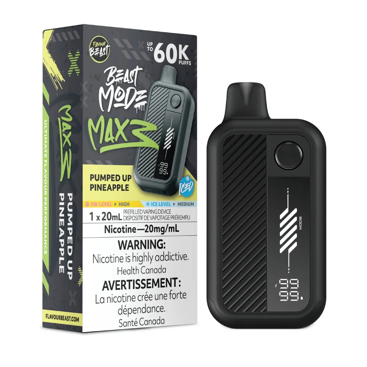 *FED* Disposable Vape Flavour Beast Mode Max 3 Pumped Up Pineapple Iced Box of 4