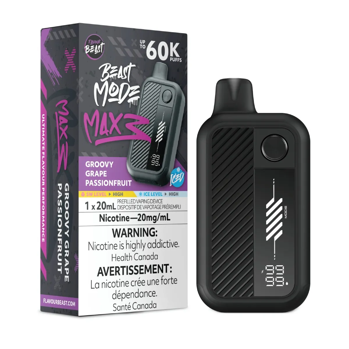 *FED* Disposable Vape Flavour Beast Mode Max 3 Groovy Grape Passionfruit Iced Box of 4
