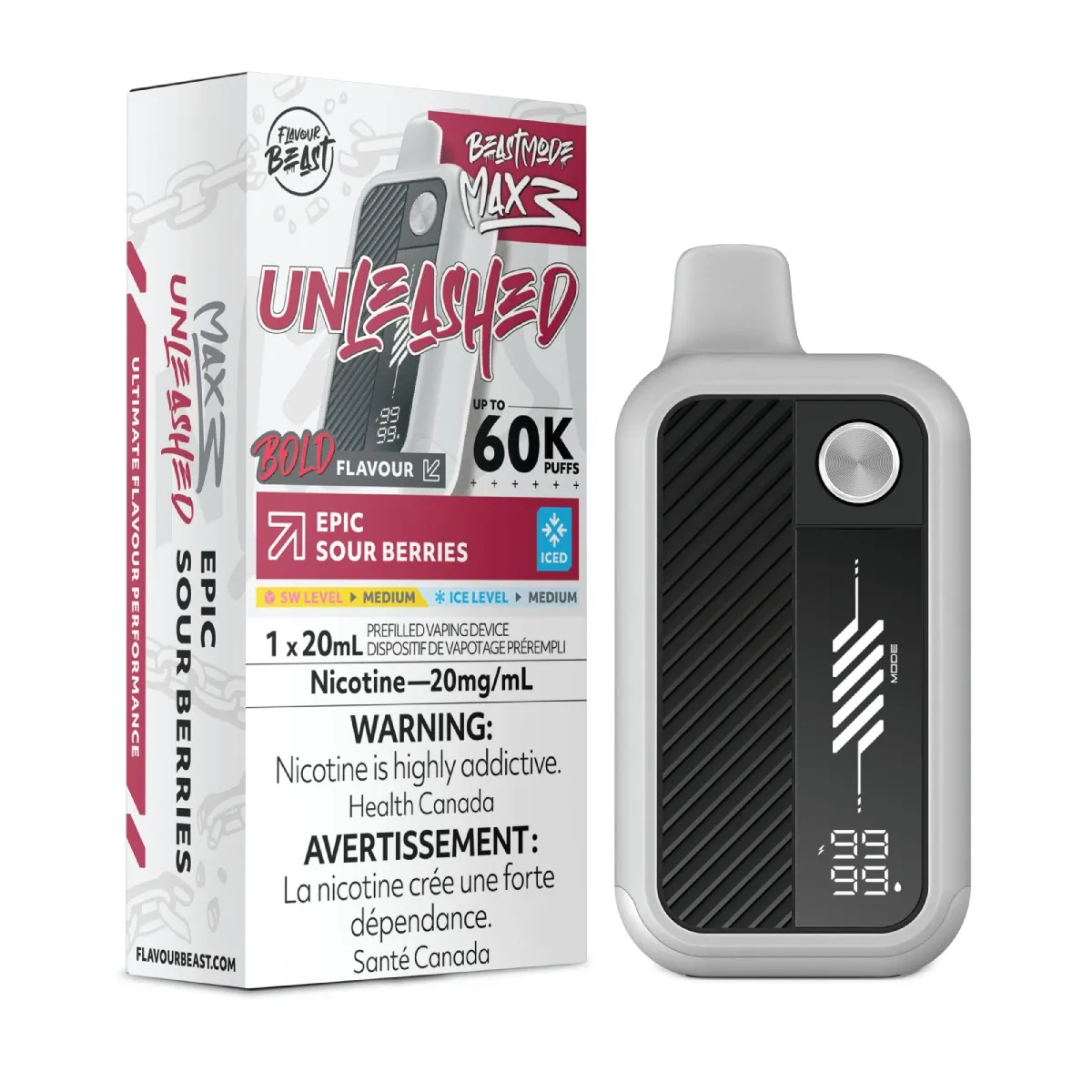 *FED* Disposable Vape Flavour Beast Unleashed Mode Max 3 Epic Sour Berries Iced Box of 4