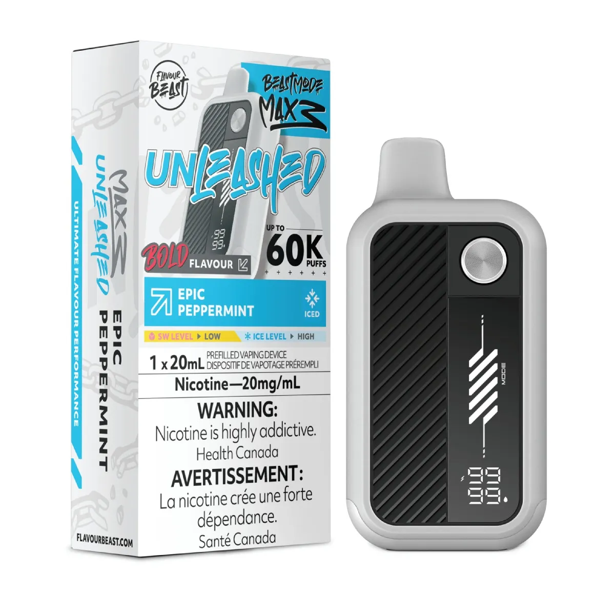*FED* Disposable Vape Flavour Beast Unleashed Mode Max 3 Epic Peppermint Iced Box of 4