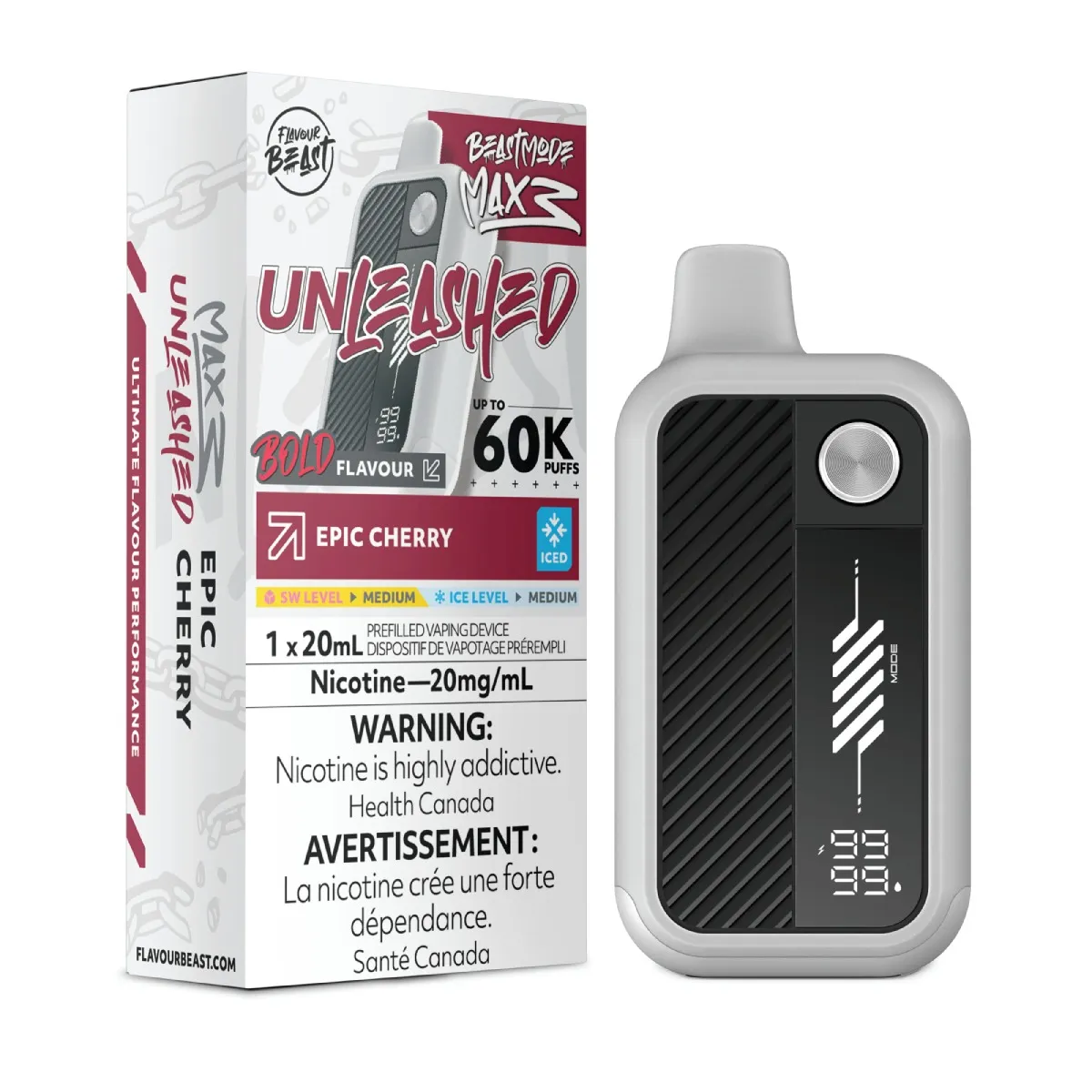 *FED* Disposable Vape Flavour Beast Unleashed Mode Max 3 Epic Cherry Iced Box of 4