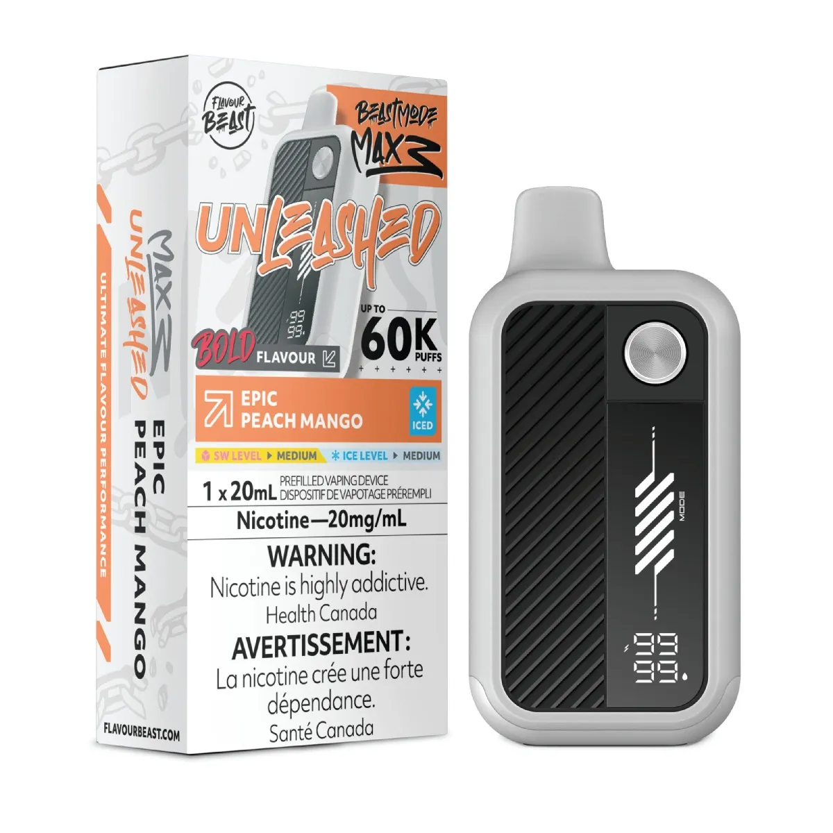 *FED* Disposable Vape Flavour Beast Unleashed Mode Max 3 Epic Peach Mango Iced Box of 4