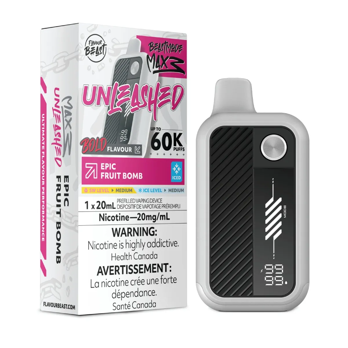 *FED* Disposable Vape Flavour Beast Unleashed Mode Max 3 Epic Fruit Bomb Iced Box of 4
