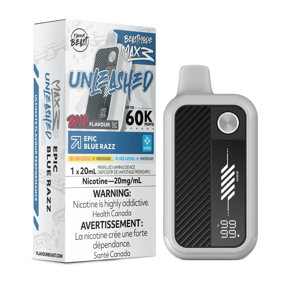 *FED* Disposable Vape Flavour Beast Unleashed Mode Max 3 Epic Blue Razz Iced Box of 4