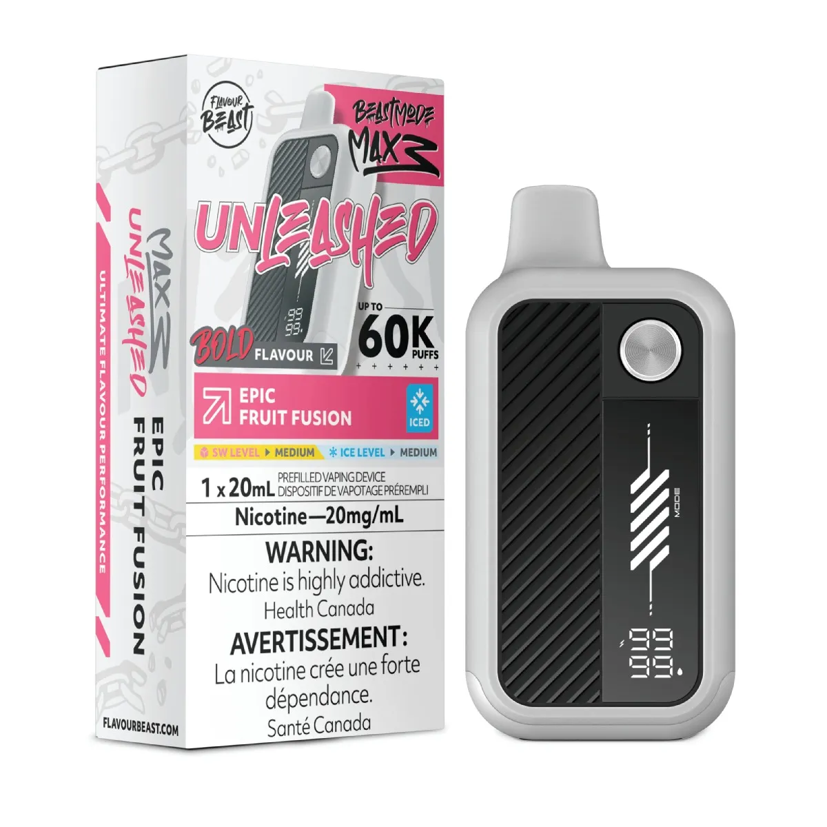 *FED* Disposable Vape Flavour Beast Unleashed Mode Max 3 Epic Fruit Fusion Iced Box of 4