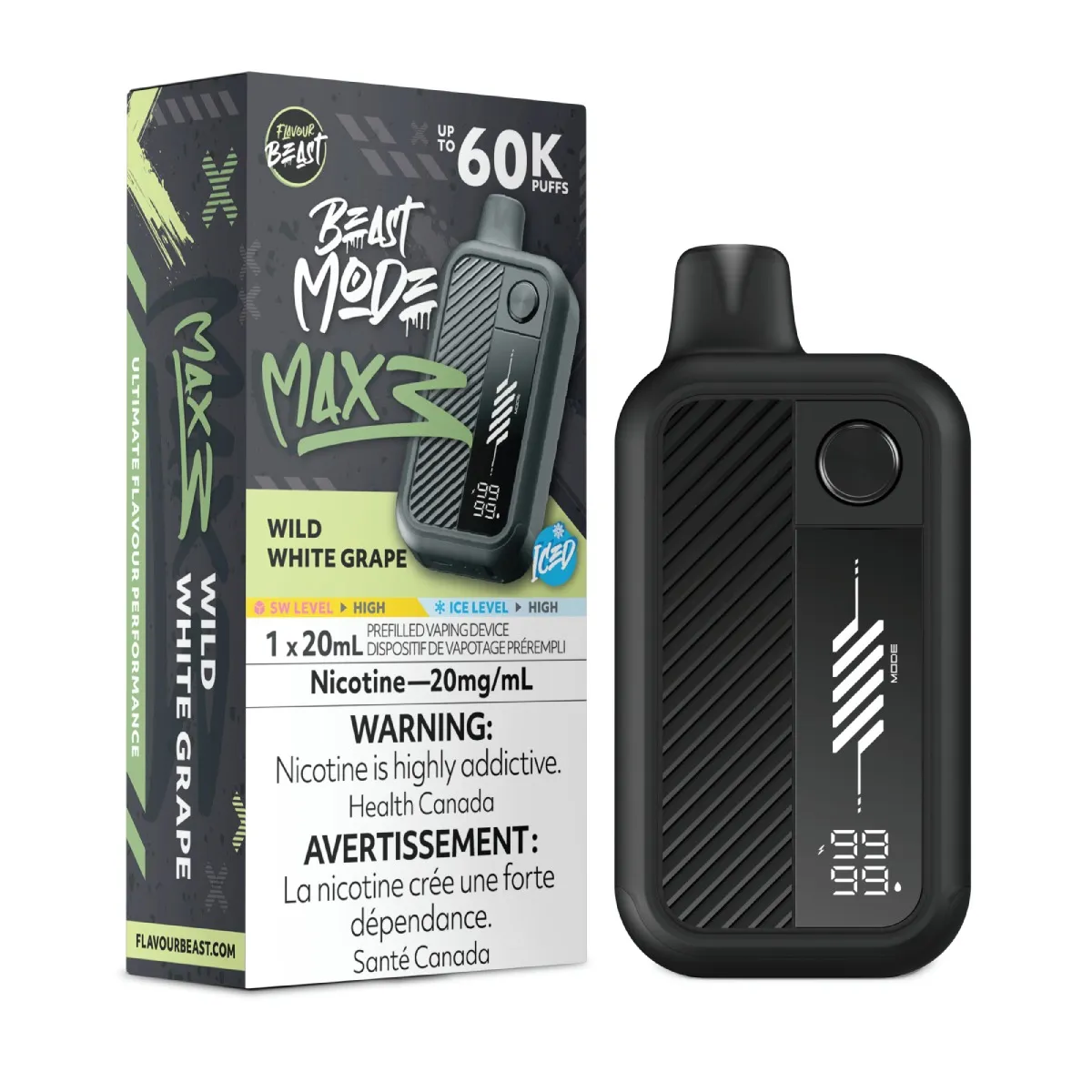 *MB* Disposable Vape Flavour Beast Mode Max 3 Wild White Grape Iced Box of 4