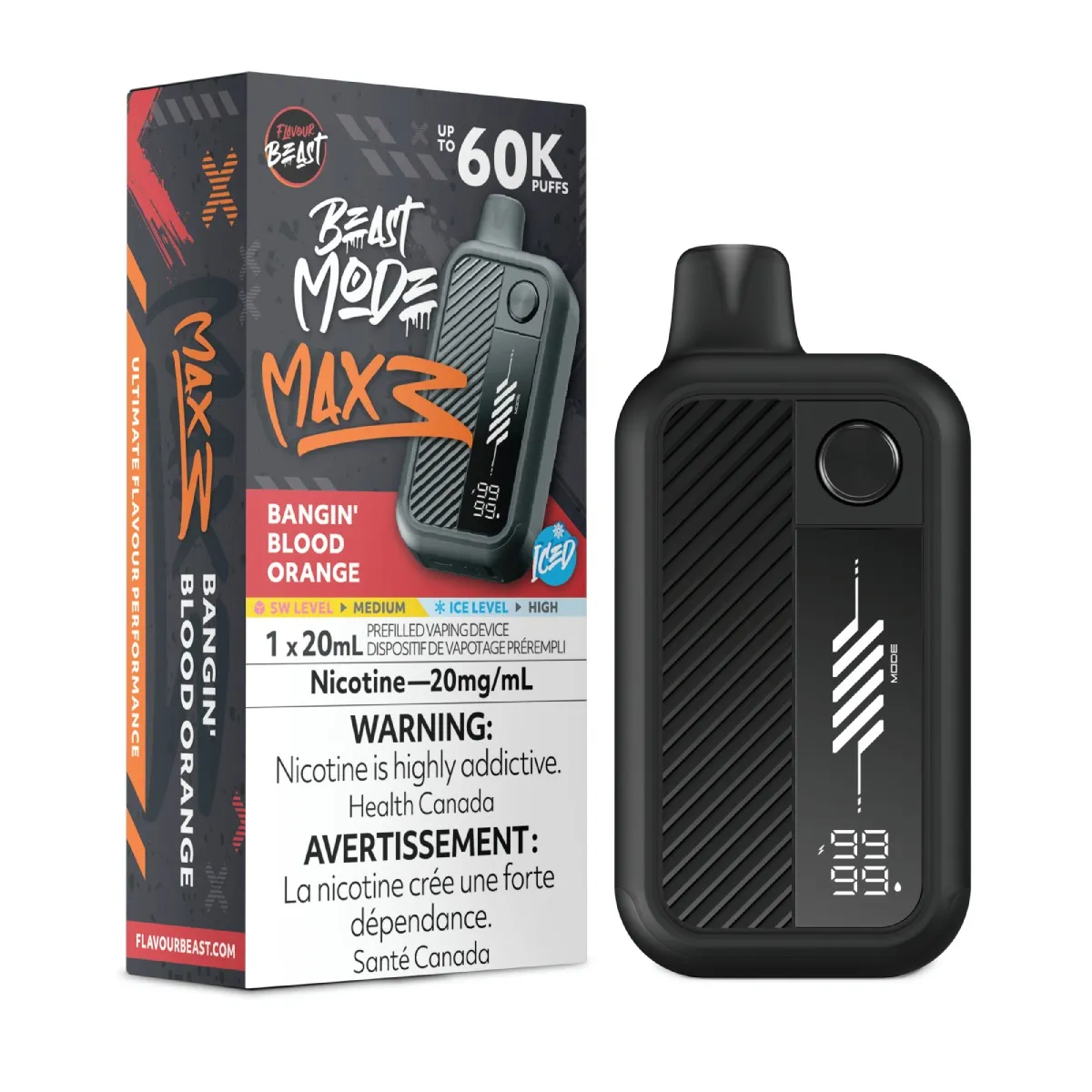 *FED* Disposable Vape Flavour Beast Mode Max 3 Bangin' Blood Orange Iced Box of 4