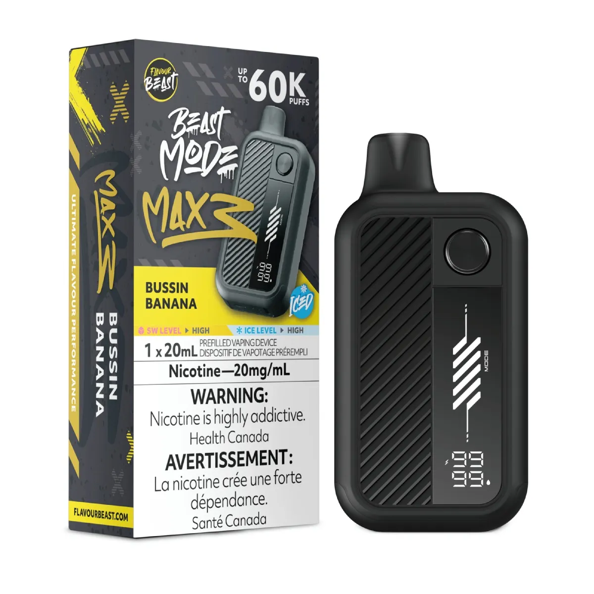 *FED* Disposable Vape Flavour Beast Mode Max 3 Bussin Banana Iced Box of 4