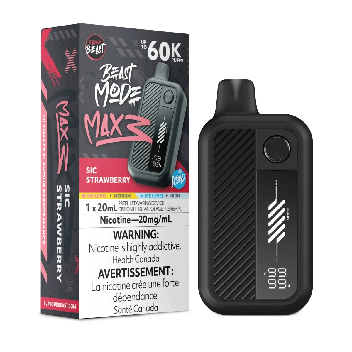 *MB* Disposable Vape Flavour Beast Mode Max 3 Sic Strawberry Iced Box of 4