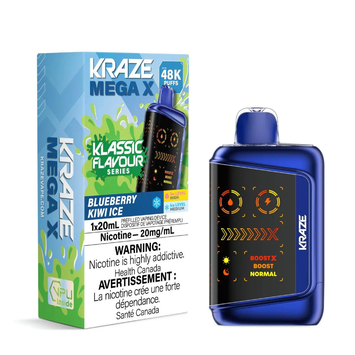 *FED* Disposable Vape Kraze Mega X Blueberry Kiwi Ice Box of 4