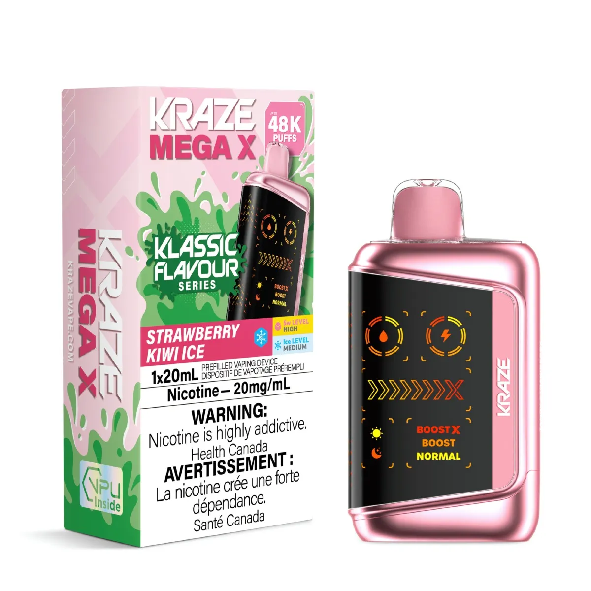 *FED* Disposable Vape Kraze Mega X Strawberry Kiwi Ice Box of 4