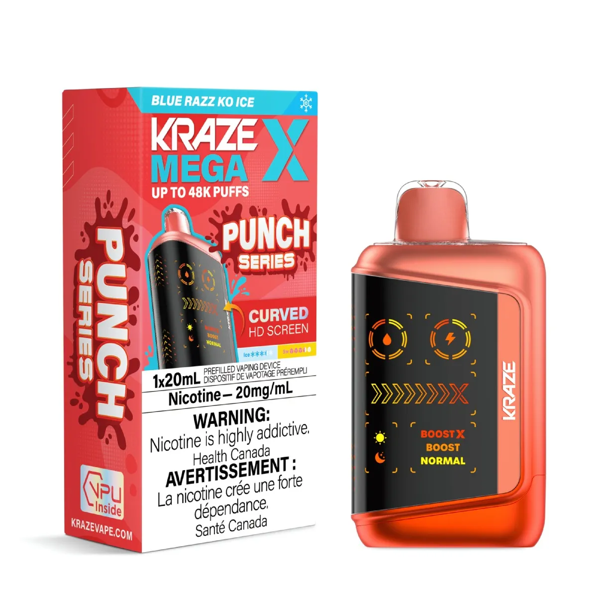 *FED* Disposable Vape Kraze Mega X Blue Razz KO Ice Box of 4