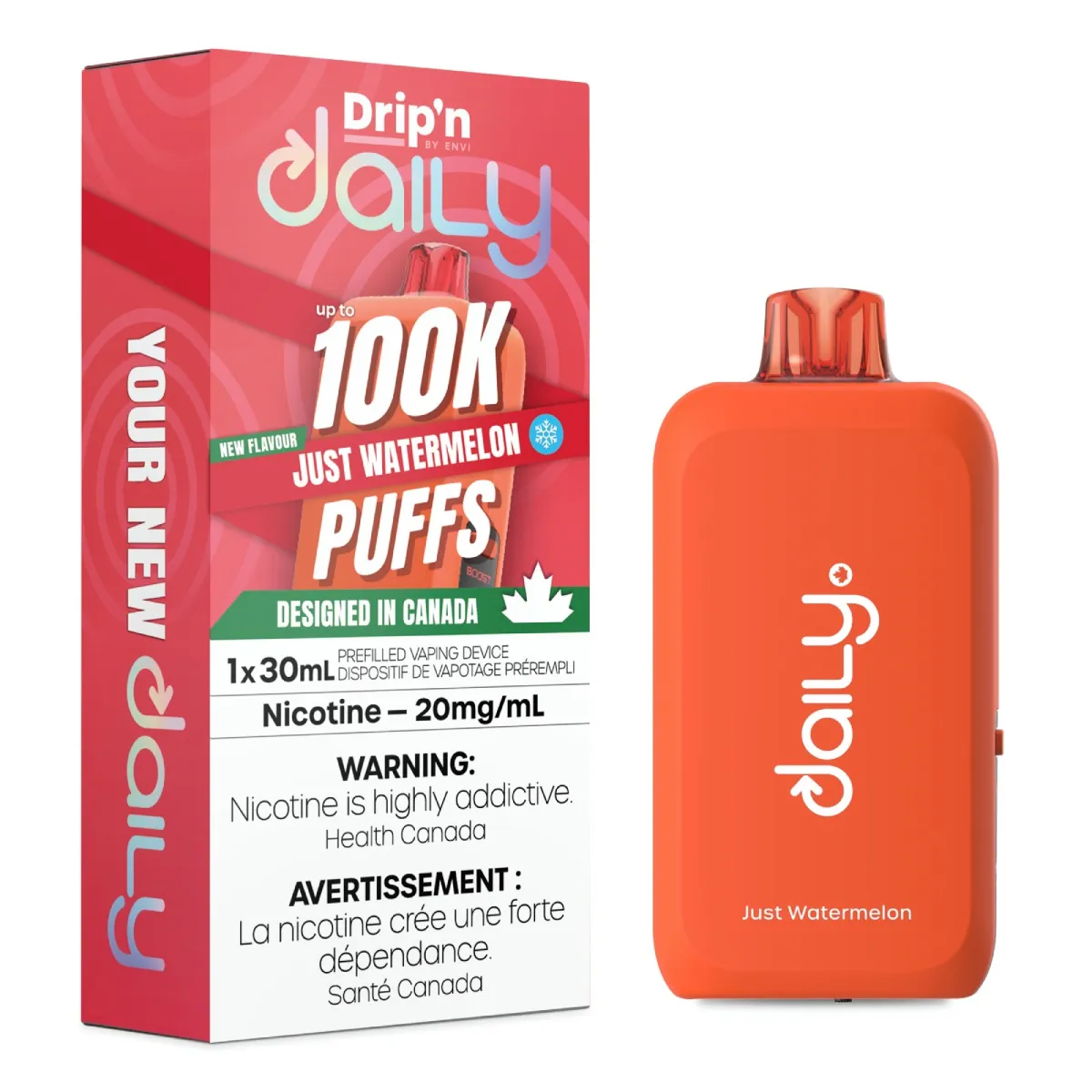 *MB* Disposable Vape Drip'n Daily 100K Just Watermelon Box of 4