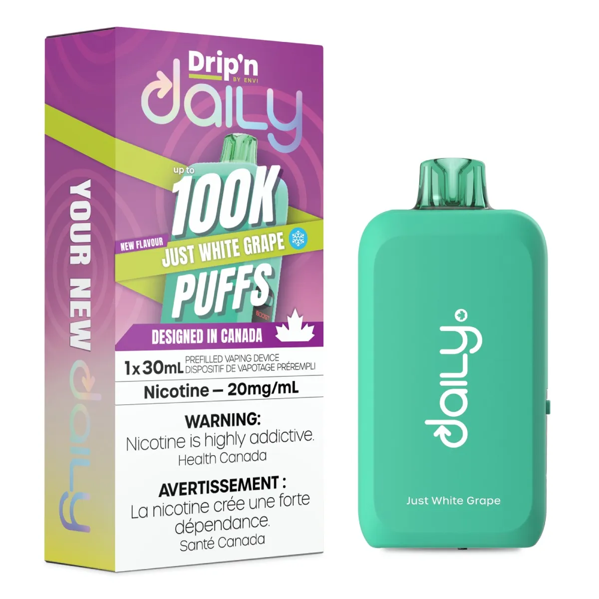 *MB* Disposable Vape Drip'n Daily 100K Just White Grape Box of 4
