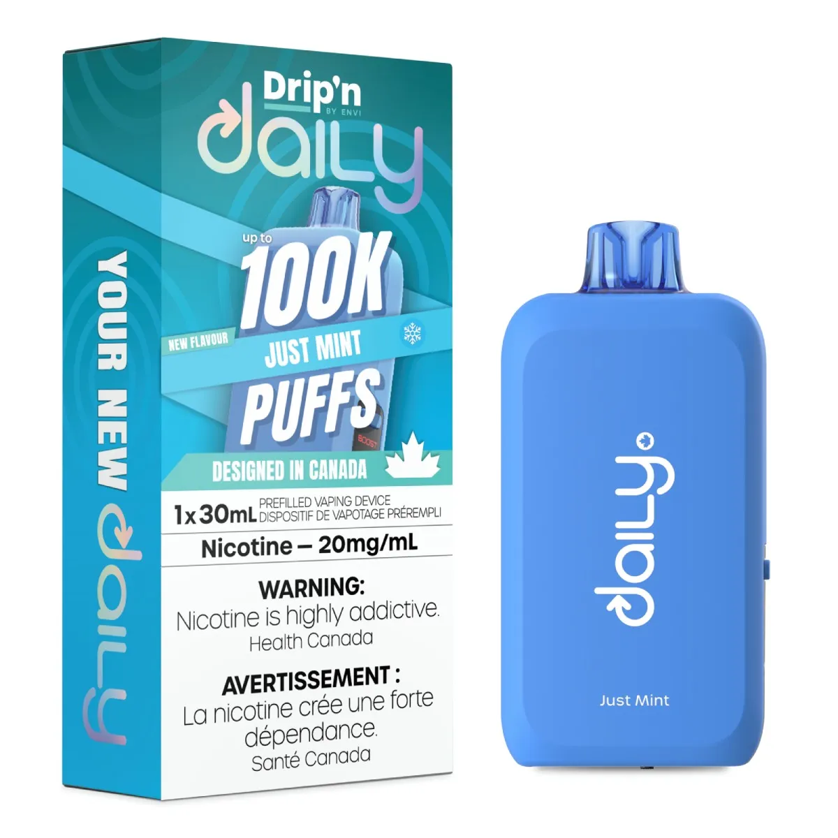 *MB* Disposable Vape Drip'n Daily 100K Just Mint Box of 4
