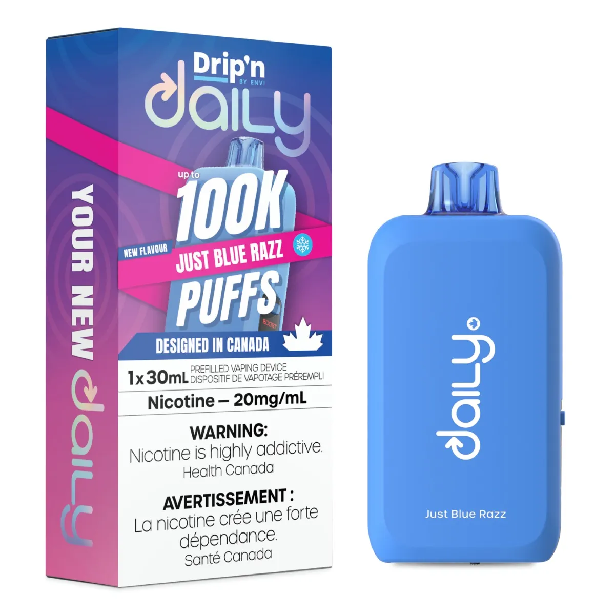 *MB* Disposable Vape Drip'n Daily 100K Just Blue Razz Box of 4