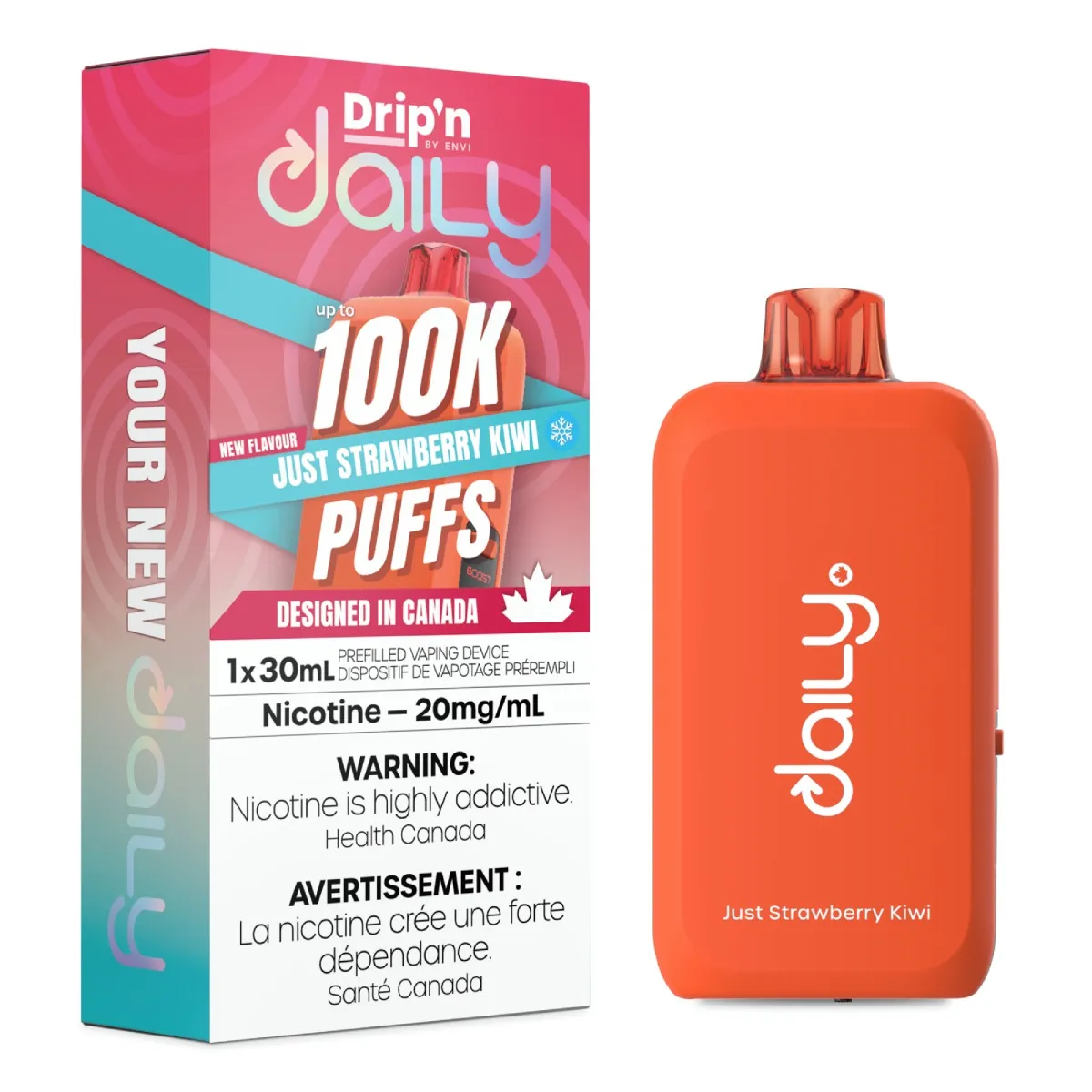 *MB* Disposable Vape Drip'n Daily 100K Just Strawberry Kiwi Box of 4