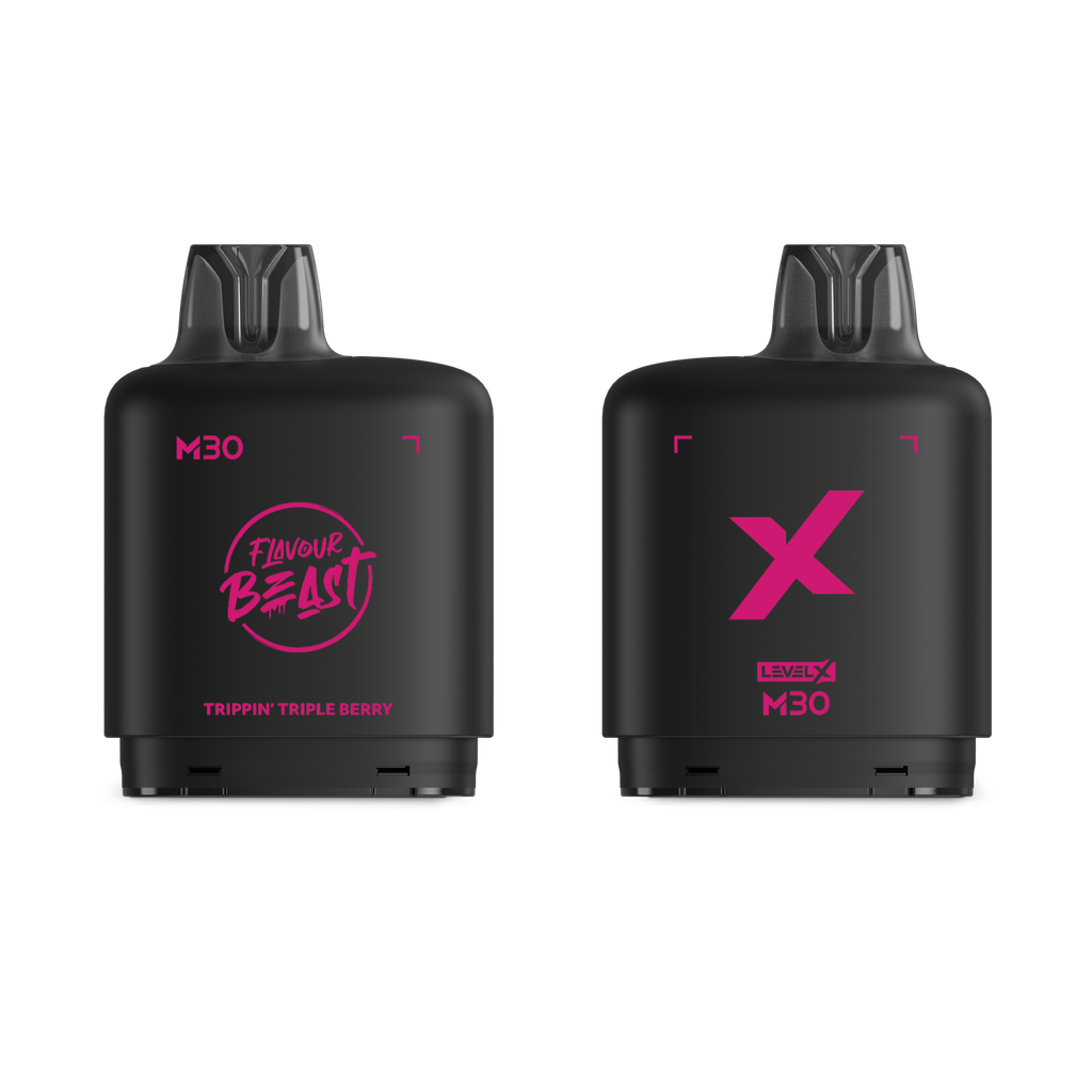 *MB* Nicotine Pod Flavour Beast Level X M Series 30ml 120K Trippin' Triple Berry Box of 4