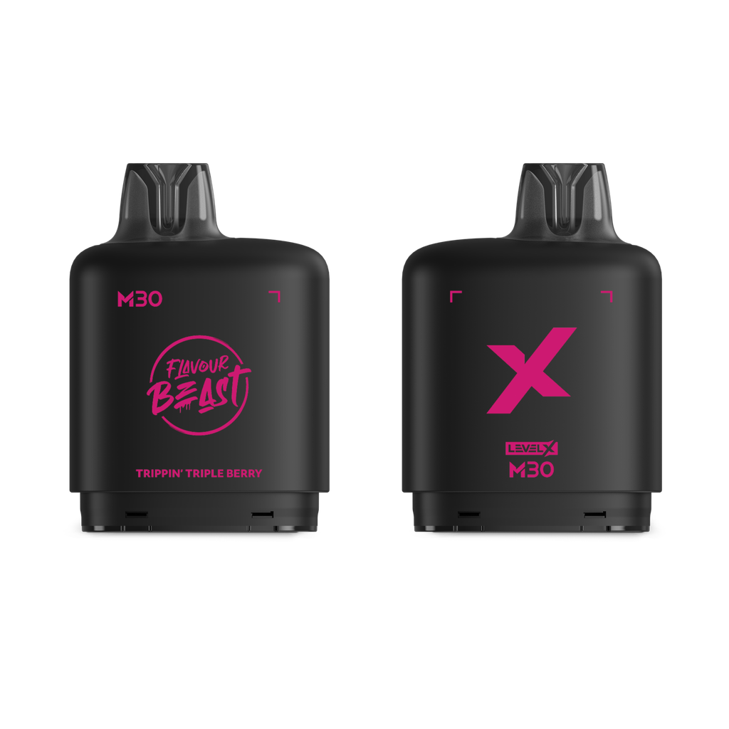 *MB* Nicotine Pod Flavour Beast Level X M Series 30ml 120K Trippin' Triple Berry Box of 4