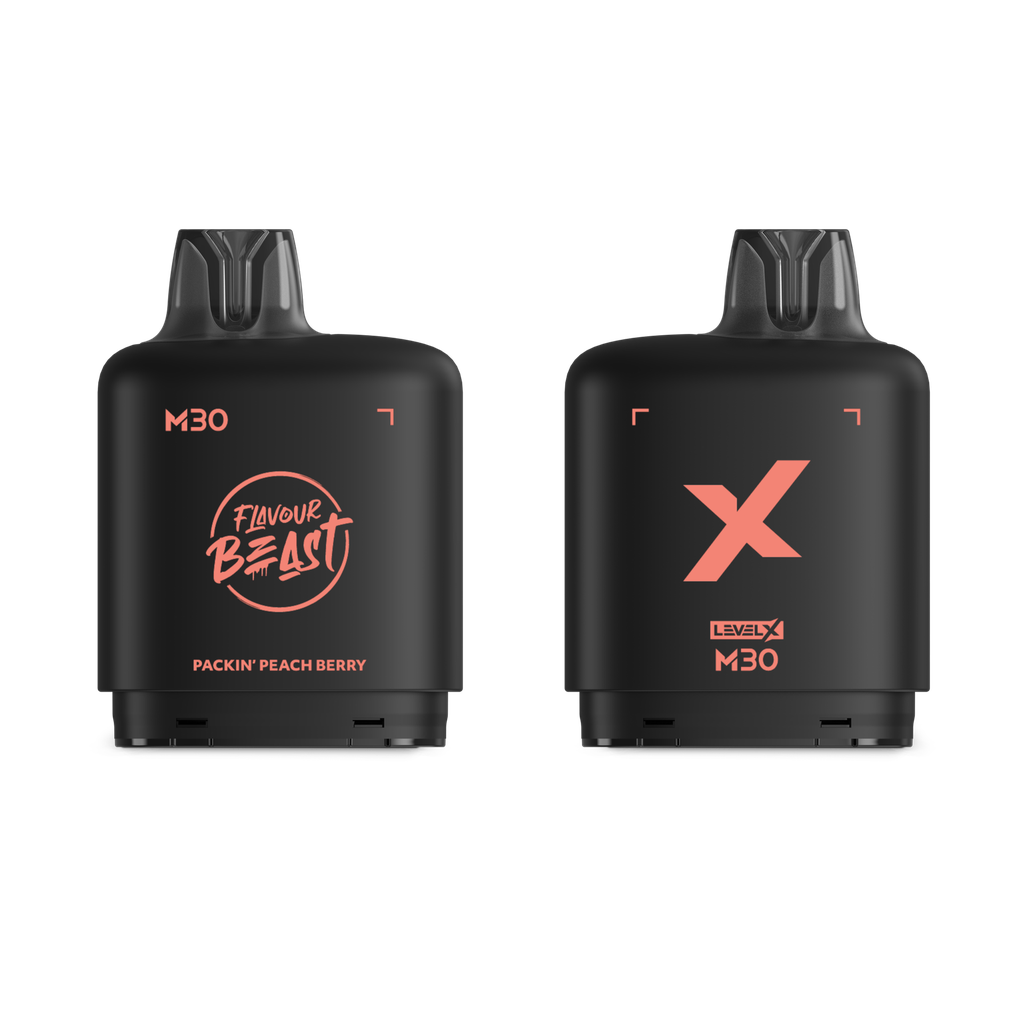 *MB* Nicotine Pod Flavour Beast Level X M Series 30ml 120K Packin' Peach Berry Box of 4