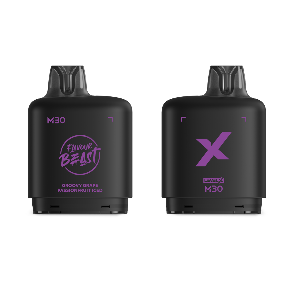 *MB* Nicotine Pod Flavour Beast Level X M Series 30ml 120K Groovy Grape Passionfruit Iced Box of 4