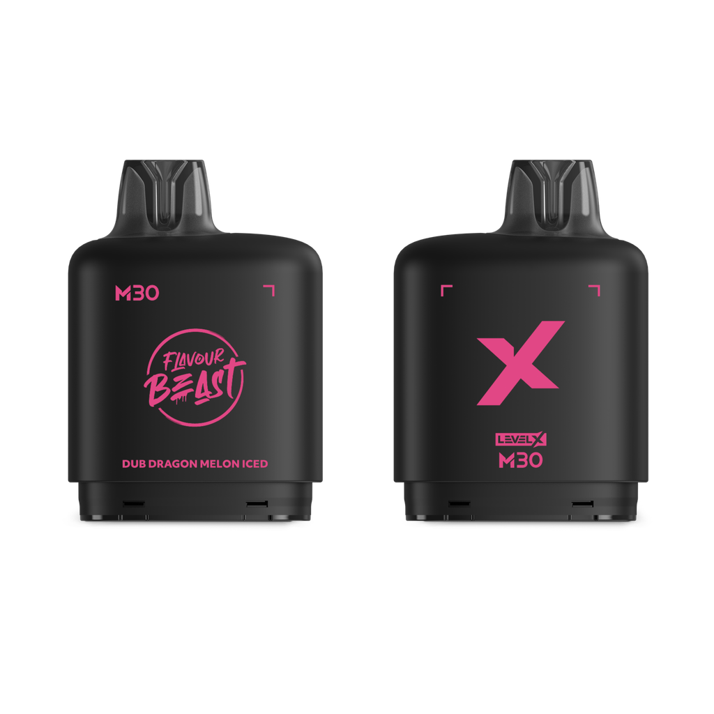 *MB* Nicotine Pod Flavour Beast Level X M Series 30ml 120K Dub Dragon Melon Iced Box of 4