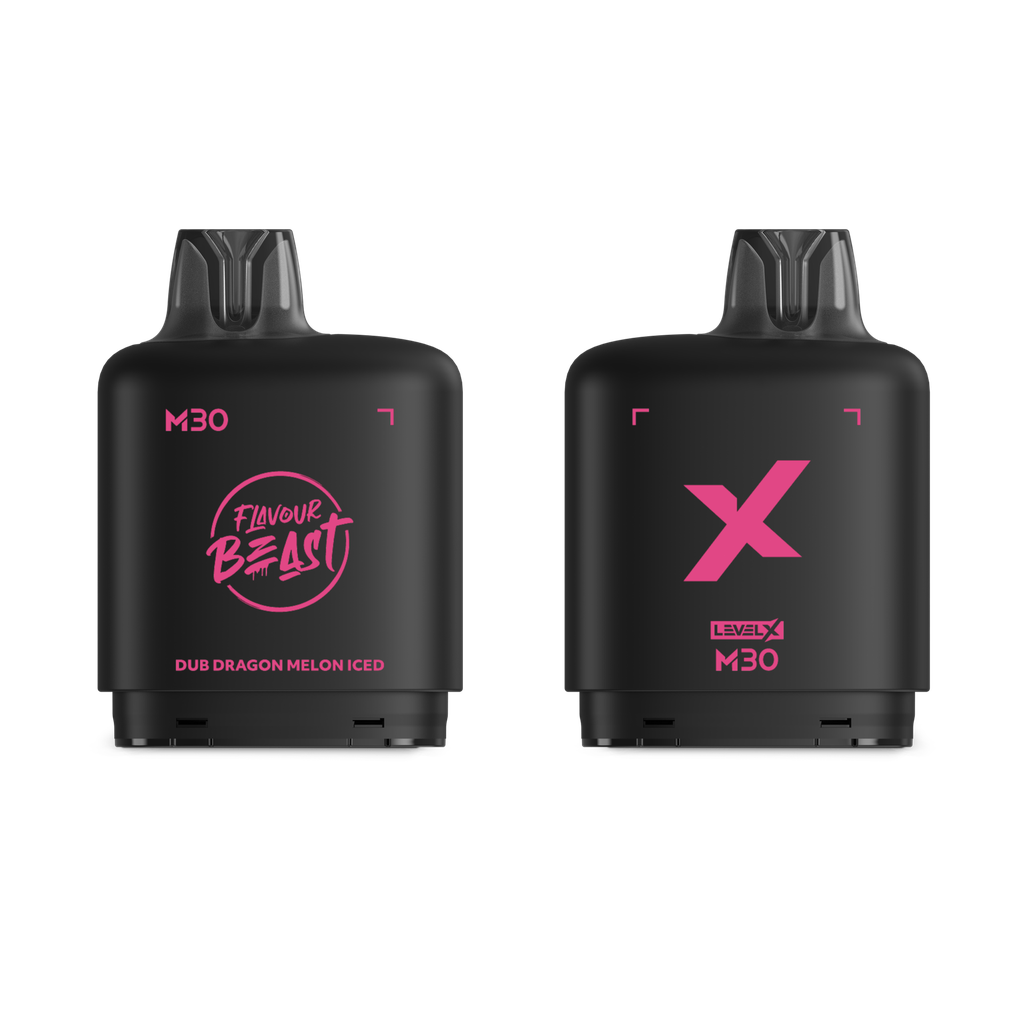 *MB* Nicotine Pod Flavour Beast Level X M Series 30ml 120K Dub Dragon Melon Iced Box of 4