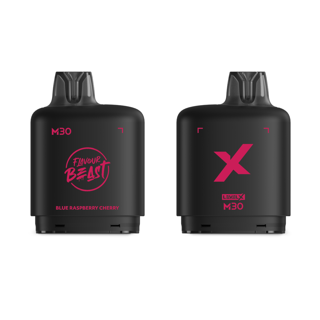 *MB* Nicotine Pod Flavour Beast Level X M Series 30ml 120K Blue Raspberry Cherry Box of 4