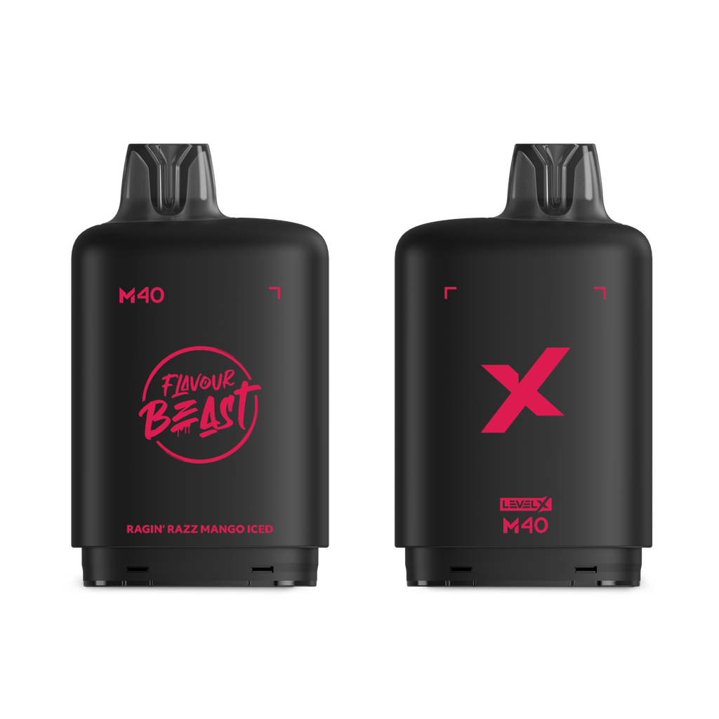 *MB* Nicotine Pod Flavour Beast Level X M Series 40ml 160K Ragin' Razz Mango Iced Box of 4