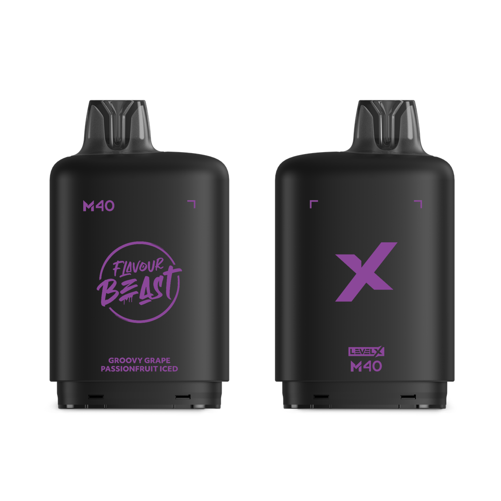 *MB* Nicotine Pod Flavour Beast Level X M Series 40ml 160K Groovy Grape Passionfruit Iced Box of 4