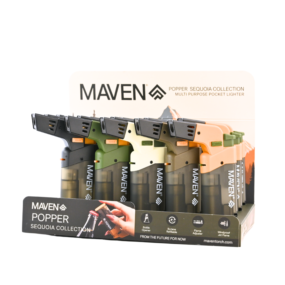 Torch Lighter Maven Popper Sequoia Collection Versatile Dual Flame Box of 15