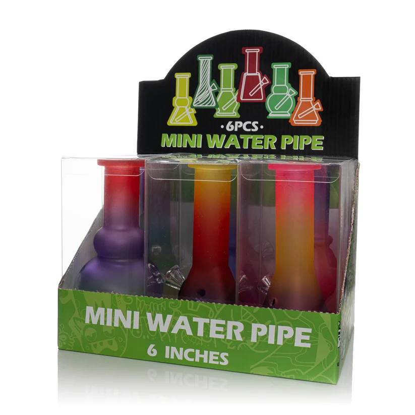 Glass Bong Unbranded Matte Color Mini 6" Assorted Color & Shape Box of 6
