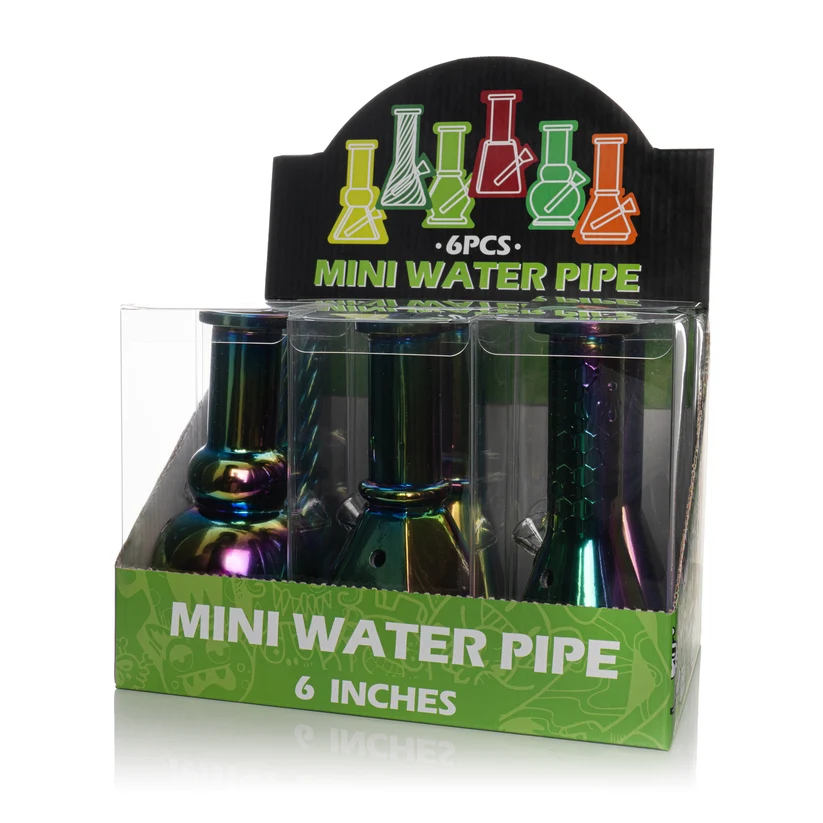 Glass Bong Unbranded Electroplated Mini 6" Box of 6