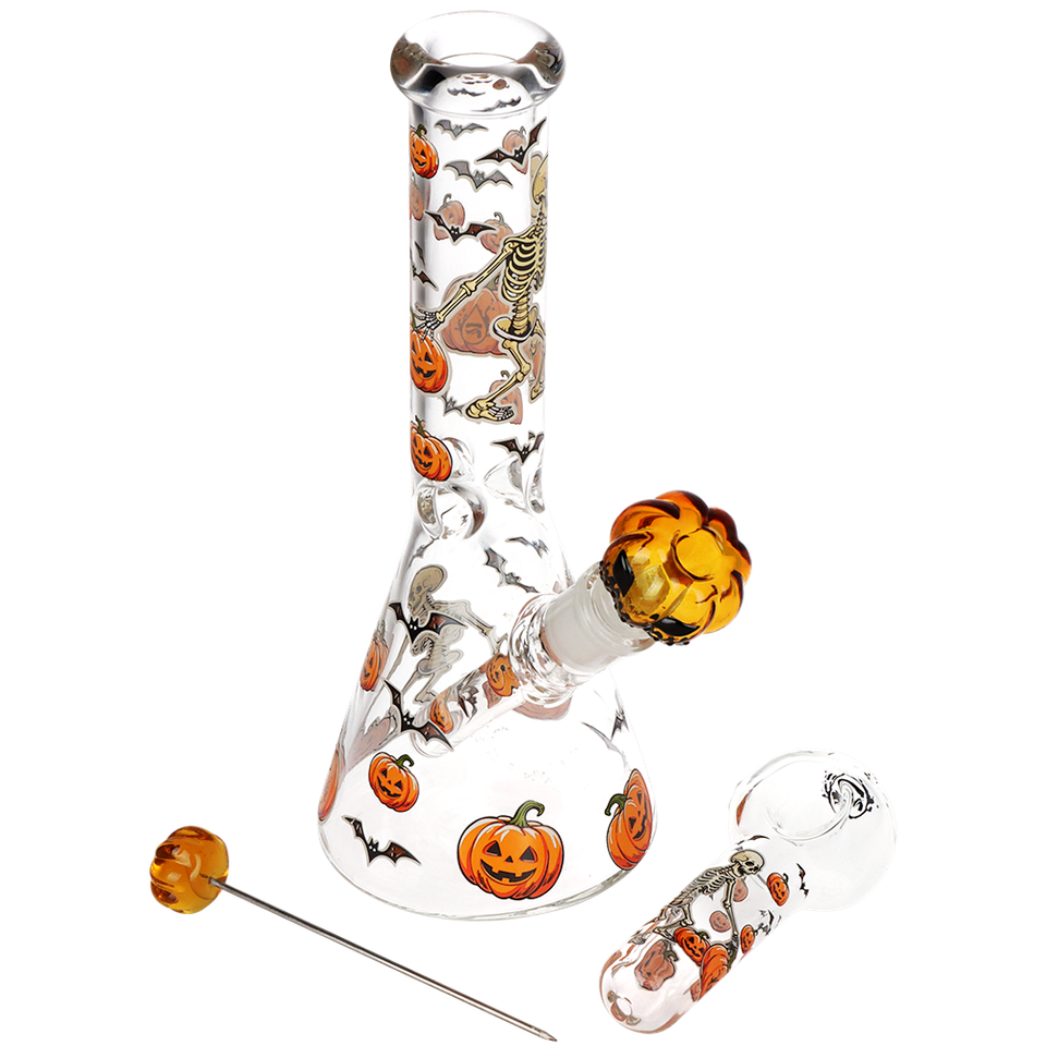 Glass Bong Pulsar Halloween Ball Glow Smoking Kit 10"