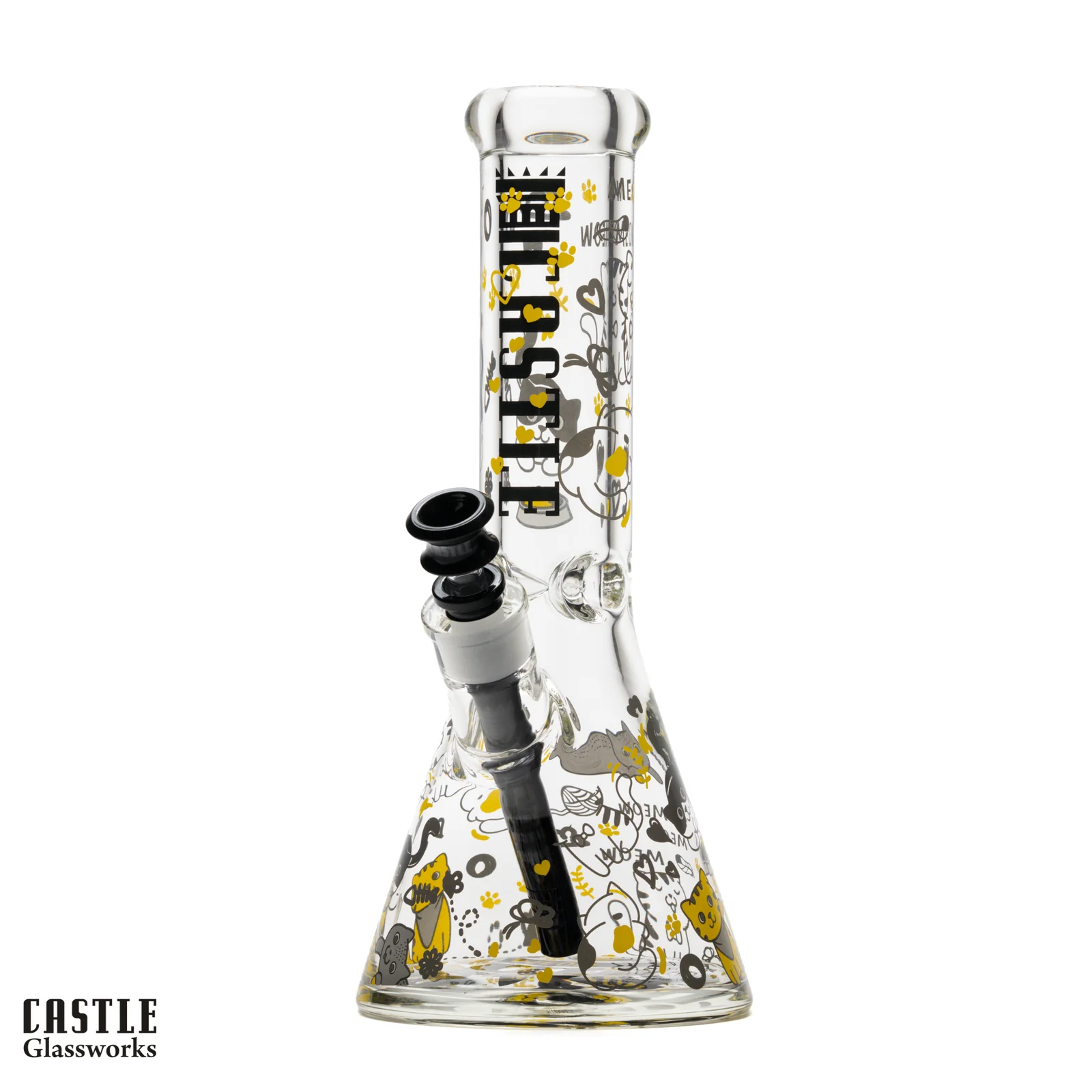 Glass Bong Castle Glass Kitty Cat Doodle 12"