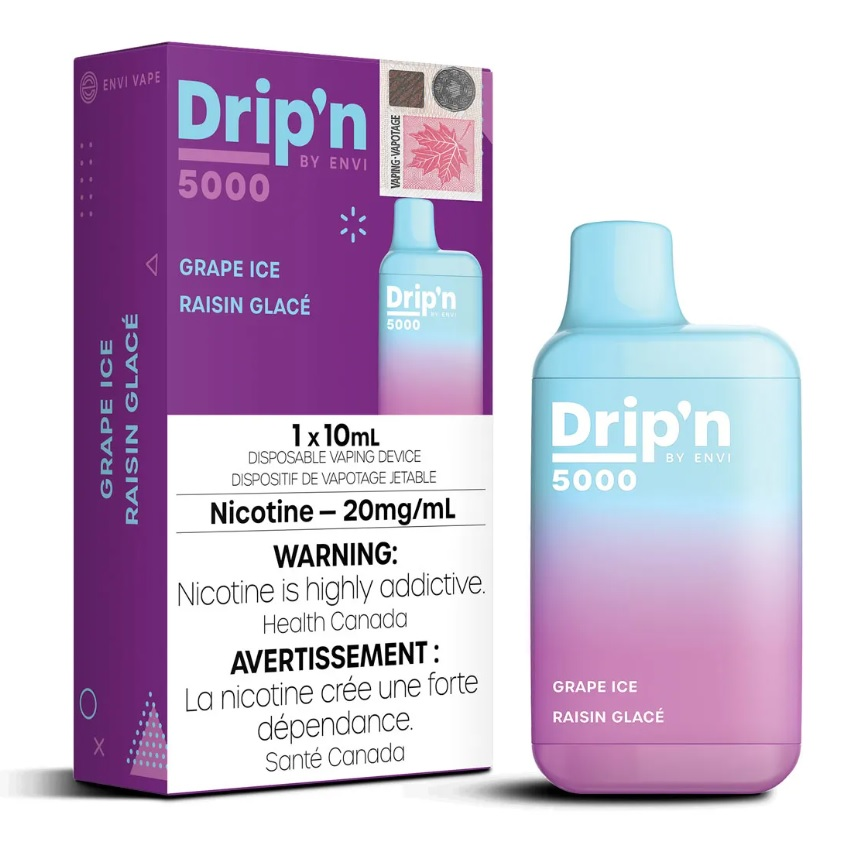 *FED* Envi Drip'n Disposable Vape 5000 Puff Grape Ice Box Of 6