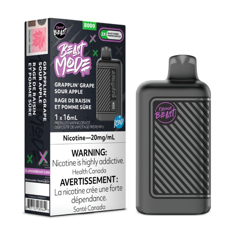 *FED* Flavour Beast Beast Mode Disposable Vape Rechargeable Grapplin’ Grape Sour Apple Iced Box Of 5