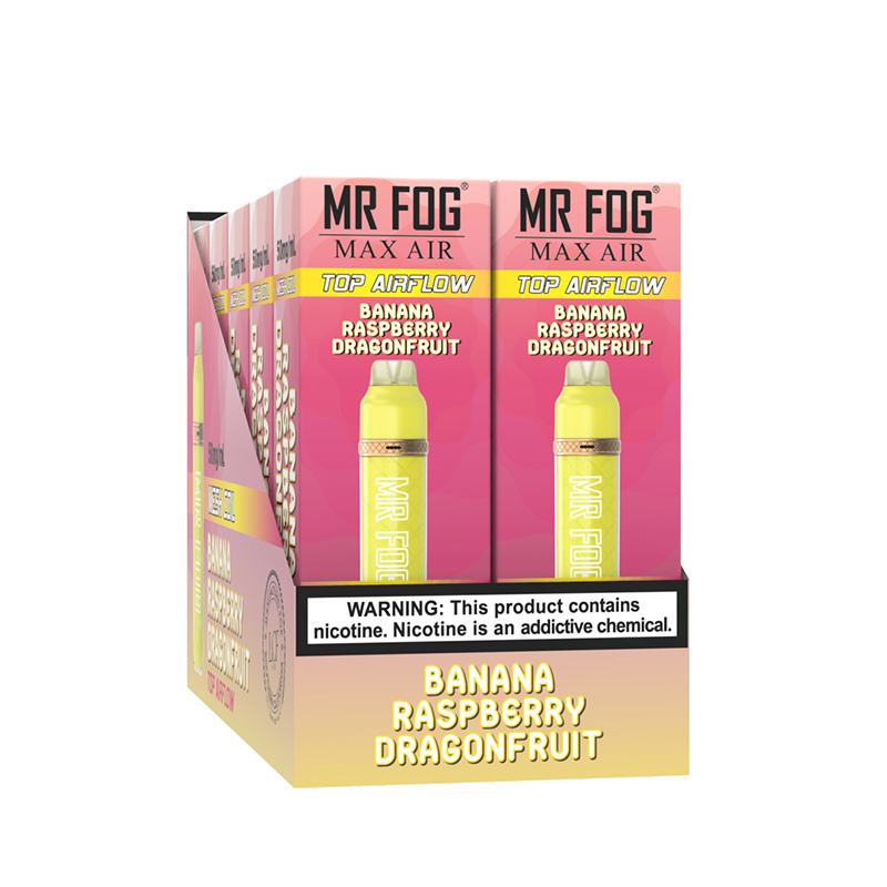 *FED* Mr Fog Max Air Disposable Vape Banana Raspberry Dragonfruit 2500 Puffs Box Of 10