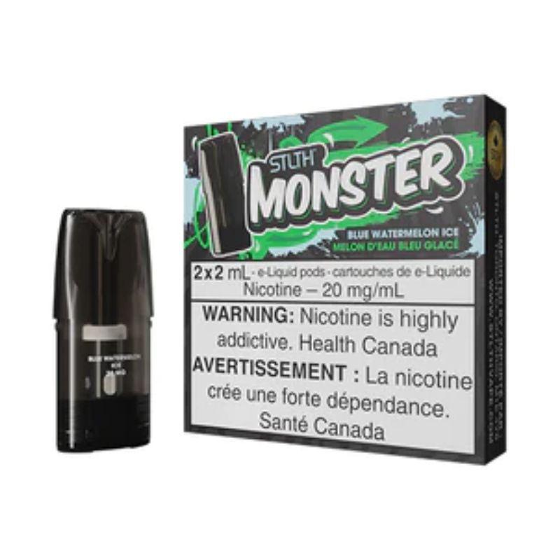 *FED* STLTH Monster Pod Blue Watermelon Ice 2ml Pack of 2 Pods Box of 5