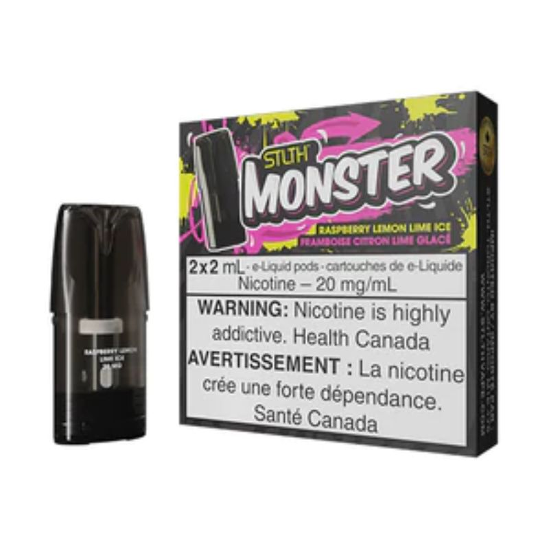 *FED* STLTH Monster Pod Raspberry Lemon Lime Ice 2ml Pack of 2 Pods Box of 5