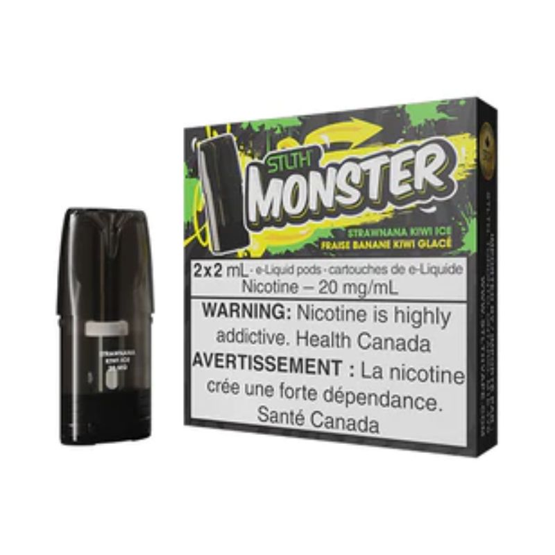 *FED* STLTH Monster Pod Strawnana Kiwi Ice 2ml Pack of 2 Pods Box of 5