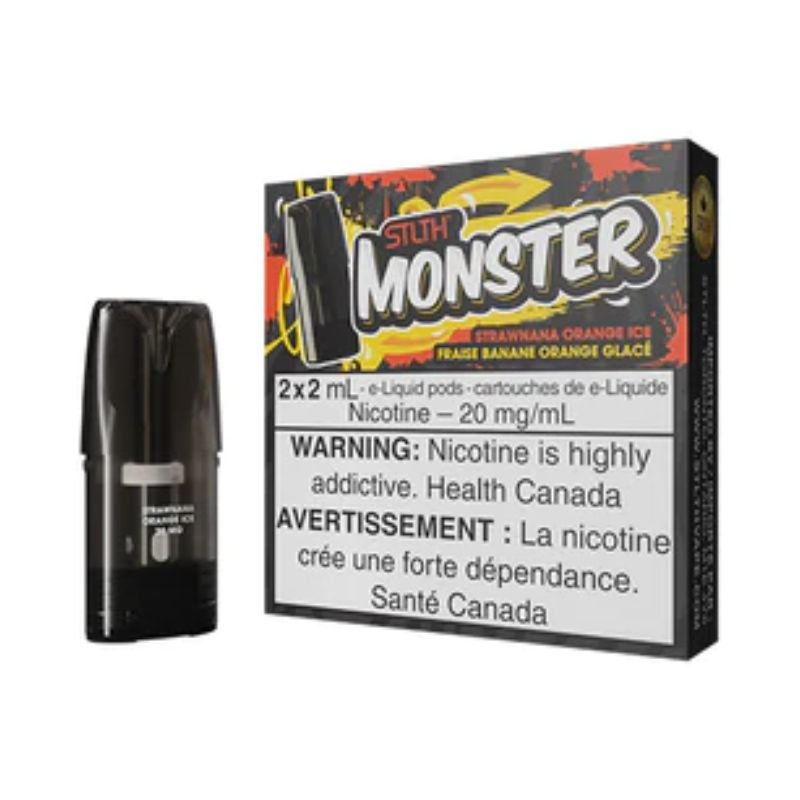 *FED* STLTH Monster Pod Strawnana Orange Ice 2ml Pack of 2 Pods Box of 5