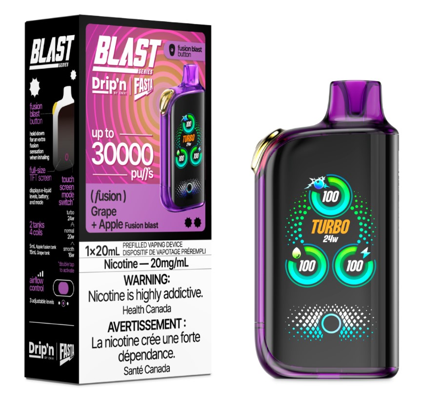 *AB* Disposable Vape Drip'n Envi Fasta Blast 30K Fusion Series Grape + Apple (Fusion) Box of 5