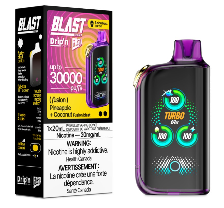 *AB* Disposable Vape Drip'n Envi Fasta Blast 30K Fusion Series Pineapple + Coconut (Fusion) Box of 5