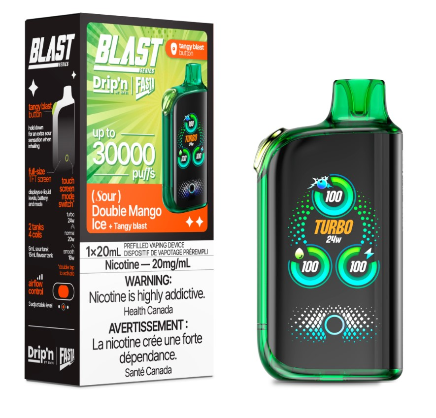 *AB* Disposable Vape Drip'n Envi Fasta Blast 30K Sour Series Double Mango Ice (Sour) Box of 5