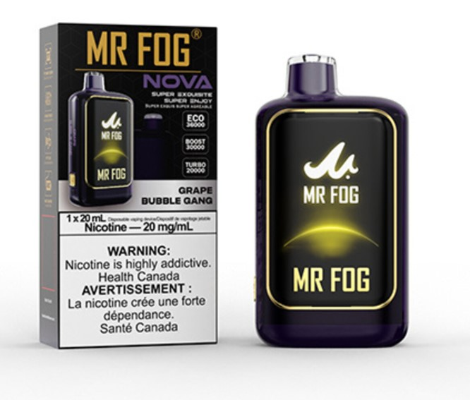 *AB* Disposable Vape Mr Fog NOVA 36K Grape Bubble Gang Box of 5
