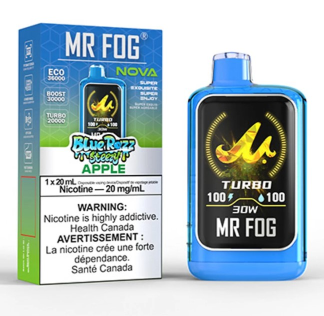 *AB* Disposable Vape Mr Fog NOVA Blue Razz Steezy Apple Box of 5