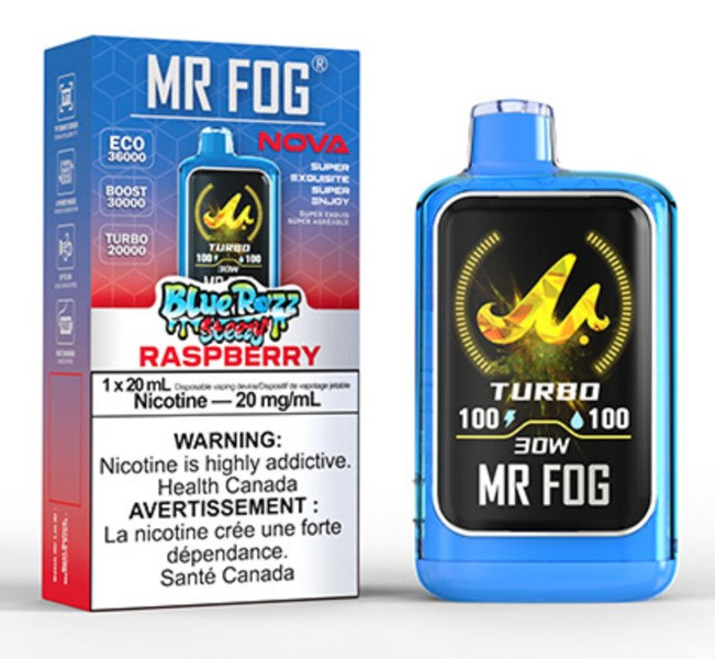 *AB* Disposable Vape Mr Fog NOVA Blue Razz Steezy Raspberry Box of 5