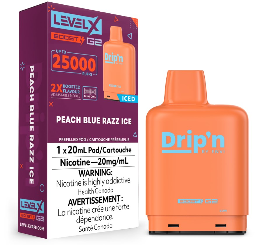 *AB* Nicotine Pod Drip'n Level X Boost G2 Peach Blue Razz Ice Box of 6